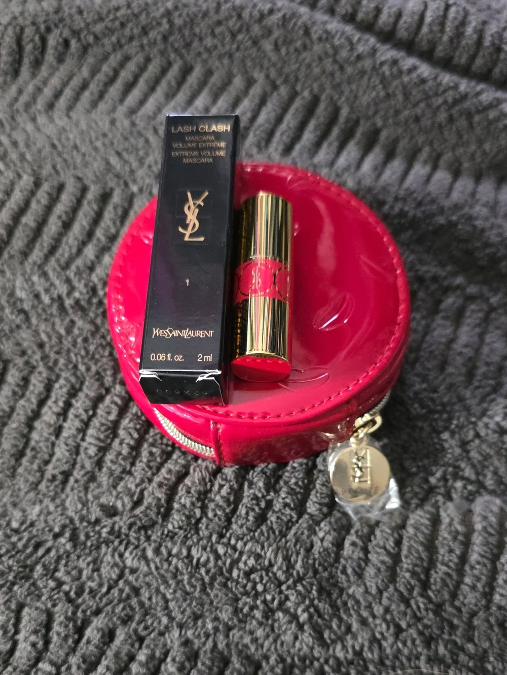 Yves Saint Laurent Lipstick, Mascara And Patten Leather Red Case.